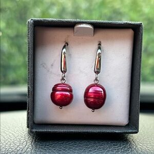 Sterling Silver Honora Collection Red Pearl Drop Earrings - Women Jewelry